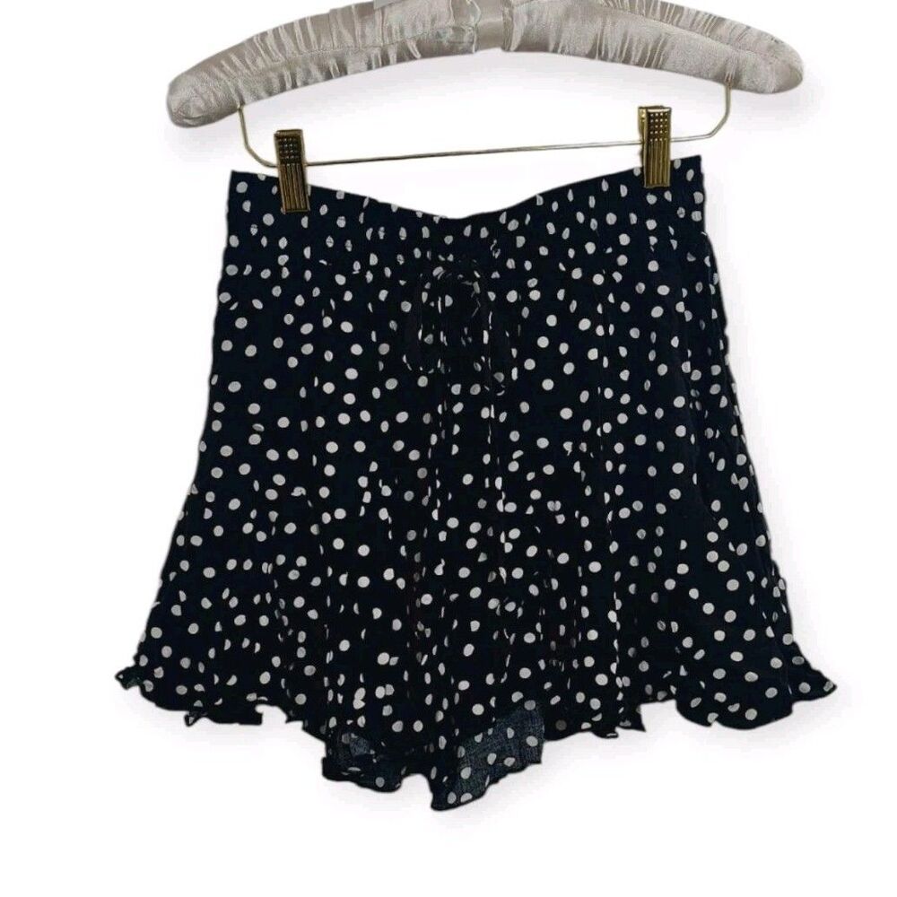 Glam Junior's Size Small Mini Shorts Black White Polka Dot Ruffles Skirt